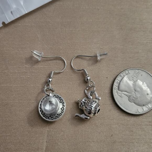 "Tea Time" mismatch tea cup & kettle earrings - Picture 3 of 3